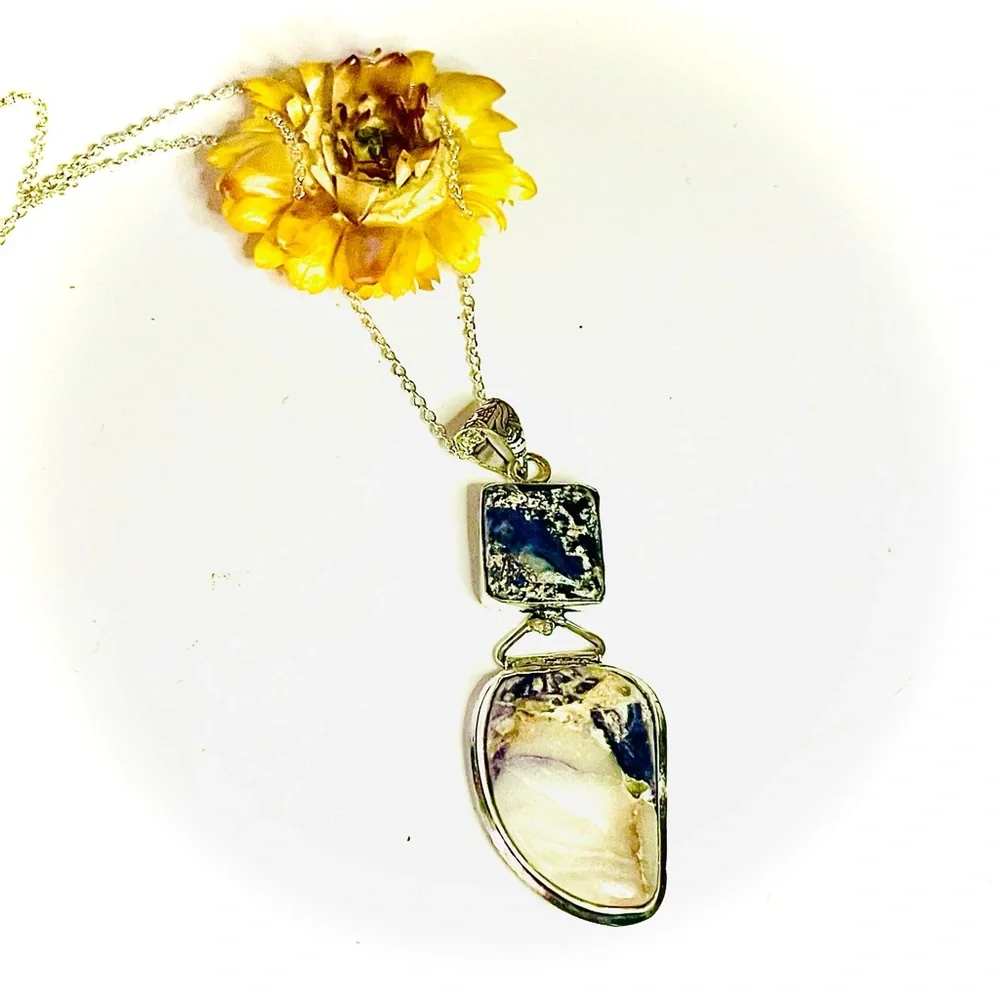 New Handmade Artisan Amethyst Dendritic Agate 925 Sterling Silver Mined Necklace